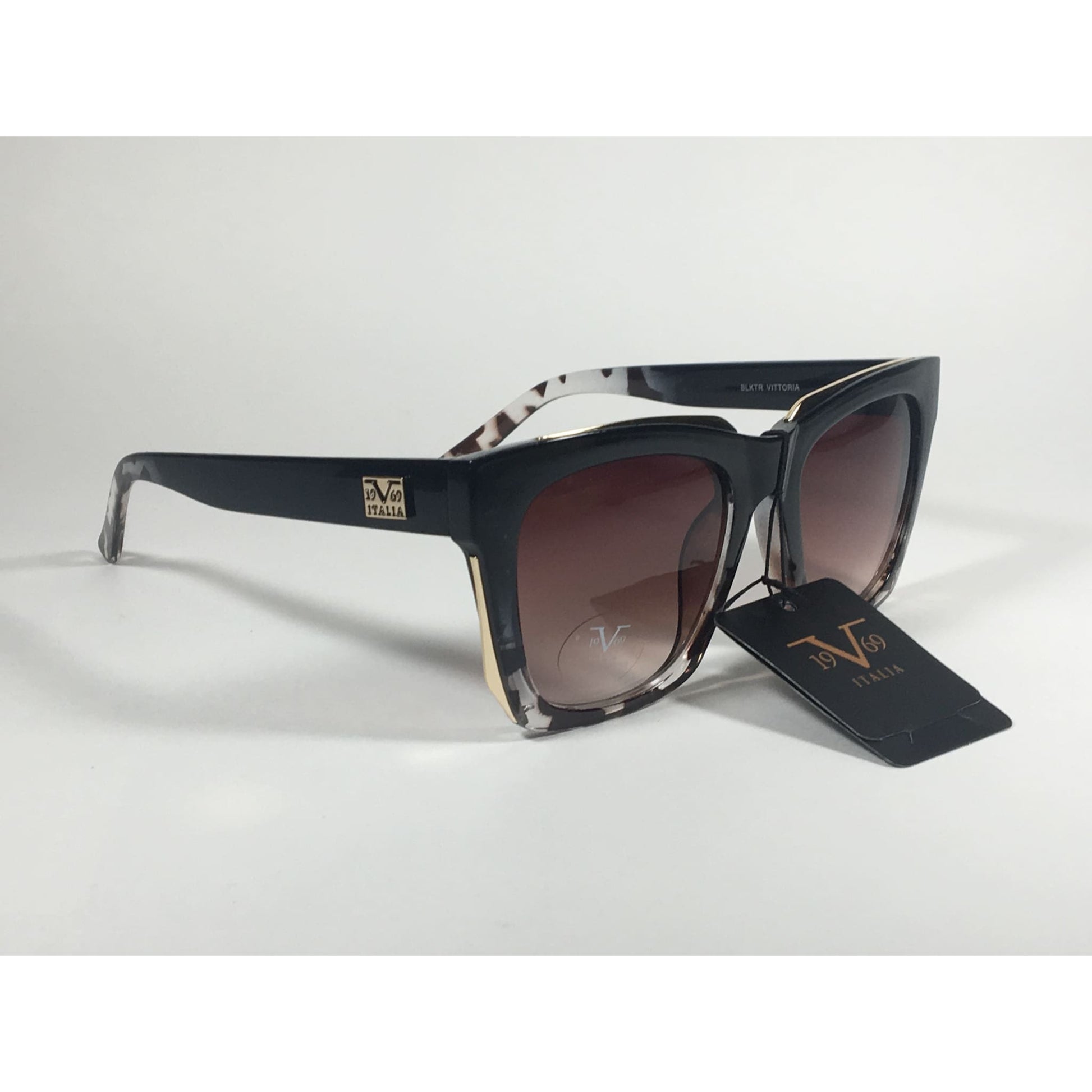 Versace 19V69 Italia Vittoria Large Square Sunglasses Black Tortoise Brown Gradient Lens - Sunglasses